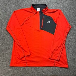 The North Face Mens XXL Orange Gray FlashDry 1/4 Zip Pullover Active Shirt 128